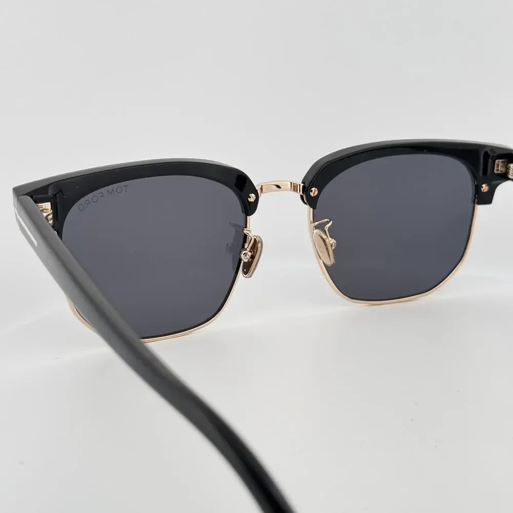Tom Ford Sunglasses TF1165-K 01A Black Gold Horn Rim Gray Lens 54-20-145 New